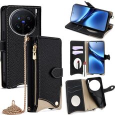 Per vivo X200 Pro Crossbody Chain Fishtail Litchi Custodia in pelle per telefono (nero)