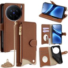 Per vivo X200 Pro Crossbody Chain Fishtail Litchi Custodia in pelle per telefono (marrone)