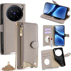 Per vivo X200 Pro Crossbody Chain Fishtail Litchi Custodia in pelle per telefono (grigio)
