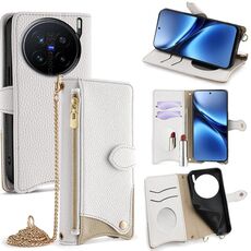 Per vivo X200 Pro Crossbody Chain Fishtail Litchi Custodia in pelle per telefono (bianco)