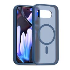 Custodia per telefono MagSafe in TPU ibrida per PC con effetto pelle sensibile per Google Pixel 9a (blu)