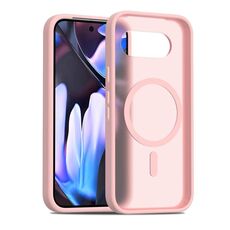 Custodia per telefono MagSafe in TPU ibrida per PC e pelle sensibile per Google Pixel 9a (rosa)