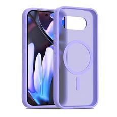 Custodia per telefono cellulare MagSafe in TPU ibrida per PC con effetto pelle sensibile per Google Pixel 9a (viola)