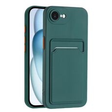 Per iPhone 16e Custodia per telefono in TPU con bottoni a contrasto di colore e effetto pelle (verde scuro)