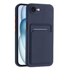 Per iPhone 16e Custodia per telefono in TPU con bottoni a contrasto di colore e effetto pelle (blu scuro)
