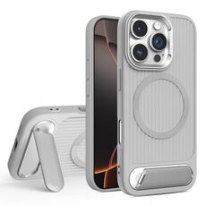 Per iPhone 16 Pro Max Vertical Lines Invisible Flat Holder MagSafe Custodia per telefono (grigio)