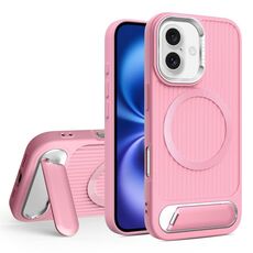 Per iPhone 16 Plus Vertical Lines Invisible Flat Holder MagSafe Custodia per telefono (Rosa)