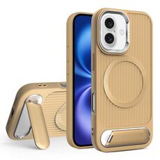 Per iPhone 16 Plus Vertical Lines Invisible Flat Holder MagSafe Custodia per telefono (oro)