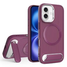 Per iPhone 16 Plus Vertical Lines Invisible Flat Holder MagSafe Custodia per telefono (rosso vino)