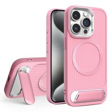 Per iPhone 15 Pro Vertical Lines Invisible Flat Holder MagSafe Custodia per telefono (rosa)