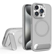 Per iPhone 15 Pro Vertical Lines Invisible Flat Holder MagSafe Custodia per telefono (grigio)