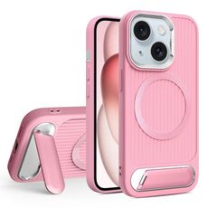 Per iPhone 15 Plus Vertical Lines Invisible Flat Holder MagSafe Custodia per telefono (Rosa)
