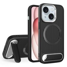 Per iPhone 15 Plus Vertical Lines Invisible Flat Holder MagSafe Custodia per telefono (Nero)