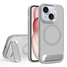 Per iPhone 15 Plus Vertical Lines Invisible Flat Holder MagSafe Custodia per telefono (grigio)