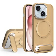 Per iPhone 15 Plus Vertical Lines Invisible Flat Holder MagSafe Custodia per telefono (oro)