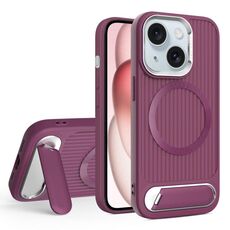 Per iPhone 15 Plus Vertical Lines Invisible Flat Holder MagSafe Custodia per telefono (rosso vino)