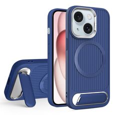 Per iPhone 15 Plus Vertical Lines Invisible Flat Holder MagSafe Custodia per telefono (blu)
