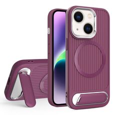 Per iPhone 14 Plus Vertical Lines Invisible Flat Holder MagSafe Custodia per telefono (rosso vino)