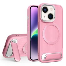 Per iPhone 14 Vertical Lines Invisible Flat Holder MagSafe Custodia per telefono (Rosa)
