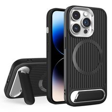 Per iPhone 14 Pro Vertical Lines Invisible Flat Holder MagSafe Custodia per telefono (nero)