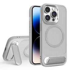 Per iPhone 14 Pro Max Vertical Lines Invisible Flat Holder MagSafe Custodia per telefono (grigio)