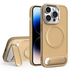 Per iPhone 14 Pro Max Vertical Lines Invisible Flat Holder MagSafe Custodia per telefono (oro)