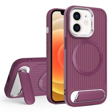 Per iPhone 12 Vertical Lines Invisible Flat Holder MagSafe Custodia per telefono (rosso vino)