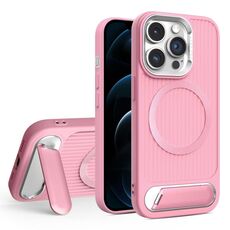 Per iPhone 12 Pro Max Vertical Lines Invisible Flat Holder MagSafe Custodia per telefono (rosa)