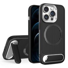 Per iPhone 12 Pro Max Vertical Lines Invisible Flat Holder MagSafe Custodia per telefono (nero)