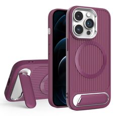 Per iPhone 12 Pro Max Vertical Lines Invisible Flat Holder MagSafe Custodia per telefono (rosso vino)