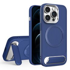 Per iPhone 12 Pro Max Vertical Lines Invisible Flat Holder MagSafe Custodia per telefono (blu)