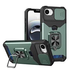 Per iPhone 16e Camera Shield Card Slot Custodia per telefono in PC+TPU (verde scuro)