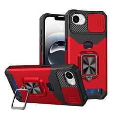 Per iPhone 16e Camera Shield Card Slot Custodia per telefono in PC+TPU (rosso)