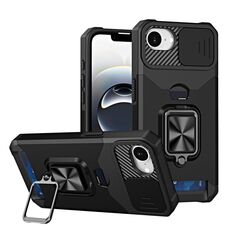 Per iPhone 16e Camera Shield Card Slot Custodia per telefono in PC+TPU (nero)