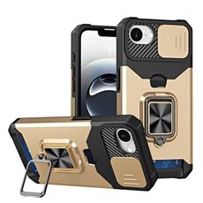Per iPhone 16e Camera Shield Card Slot Custodia per telefono in PC+TPU (oro)