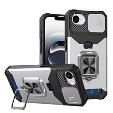 Per iPhone 16e Camera Shield Card Slot Custodia per telefono PC+TPU (argento)