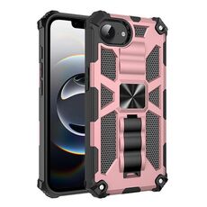 Per iPhone 16e Armor Custodia magnetica per telefono ibrida in TPU antiurto con supporto (oro rosa)