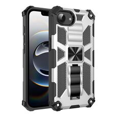 Per iPhone 16e Armor Custodia magnetica per telefono ibrida in TPU antiurto con supporto (argento)