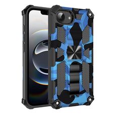 Per iPhone 16e Camouflage Armor Kickstand TPU Hybrid PC Custodia magnetica per telefono (blu)