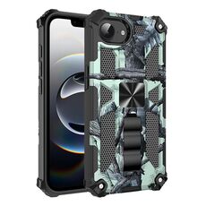 Per iPhone 16e Camouflage Armor Kickstand TPU Hybrid PC Custodia magnetica per telefono (verde menta)