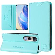 Per vivo V50 Lite 5G RC01 Custodia per telefono in pelle RFID con ventosa magnetica a doppia piega (verde menta)