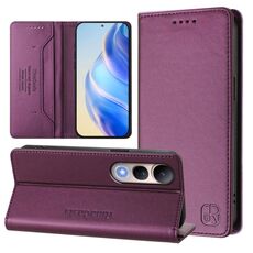 Per vivo V50 Lite 5G RC01 Custodia per telefono in pelle RFID con ventosa magnetica a doppia piega (viola)