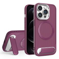Per iPhone 12 Pro Vertical Lines Invisible Flat Holder MagSafe Custodia per telefono (rosso vino)