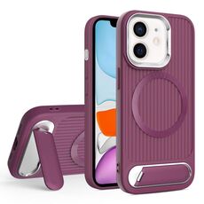 Per iPhone 11 Vertical Lines Invisible Flat Holder MagSafe Custodia per telefono (rosso vino)