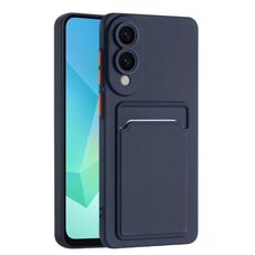 Per Samsung Galaxy S25 Edge 5G Custodia per telefono in TPU con bottoni a contrasto di colore e pelle (blu scuro)