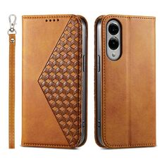 Per Samsung Galaxy S25 Edge 5G Custodia per telefono magnetica in pelle di vitello con griglia cubica (giallo)