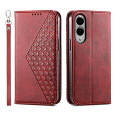 Per Samsung Galaxy S25 Edge 5G Custodia per telefono magnetica in pelle di vitello con griglia cubica (rossa)