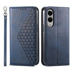 Per Samsung Galaxy S25 Edge 5G Custodia per telefono magnetica in pelle di vitello con griglia cubica (blu)