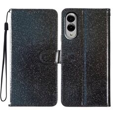 Per Samsung Galaxy S25 Edge 5G Custodia per telefono in pelle con glitter (nero)