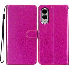 Per Samsung Galaxy S25 Edge 5G Custodia per telefono in pelle con glitter (rosso rosa)